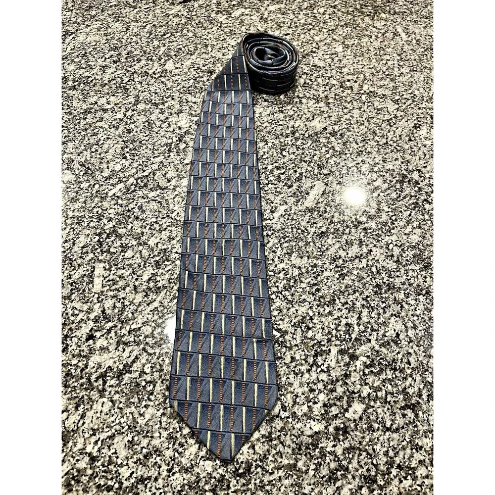 Louis Dell'Olio Men's Blue Tan Orange WovenSilk Geometric Tie Made in Italy 0033